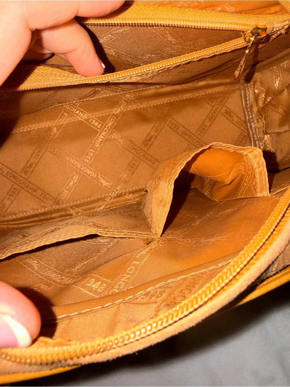 Vintage Longchamp Light Brown Patent Leather Handbag.